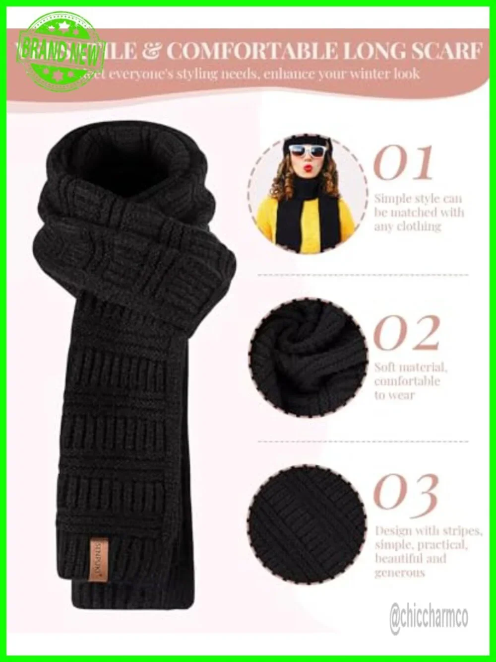 Winter Beanie Scarf Gloves Set, Warm Fleece Lined Knit Hat Touchscreen Gloves